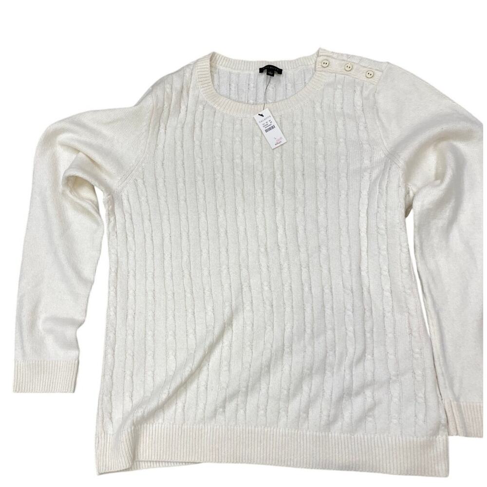 Talbots Women's Long Sleeve Sweater, Cable Knit, Cream, NWT, Laarge